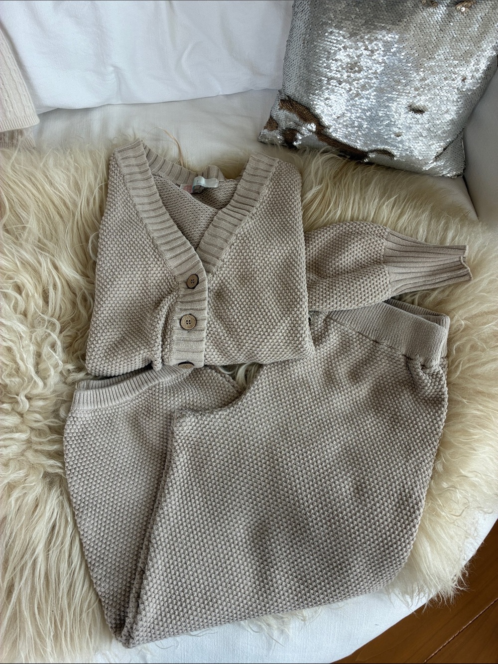 Free People Hailee Cardi Beige Knit Two-Piece Cardigan & Pants Set